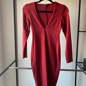 Cranberry V-Neck Midi Bodycon Dress // Express